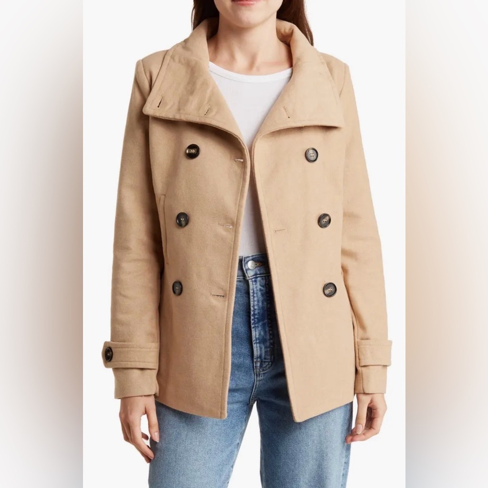 Thread & Supply Beige Double-Breasted Peacoat